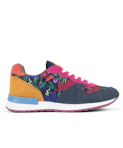 Inkkas Sokoke dames sneaker – comfortabele suède sneaker met kattenprint – magenta/blauw/geel/groen, Maat 42