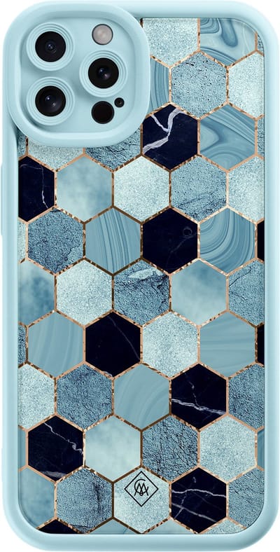 Casimoda® hoesje - Geschikt voor iPhone 12 Pro - Blue Cubes - Effen telefoonhoesje met lensbescherming - TPU - Backcover - Blauw