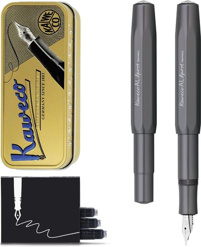 Kaweco Cadeauset - Vulpen - ALUMINIUM SPORT - SILVER MAT GREY - Extra Fine - Vintage blikje - Extra Doosje Vullingen