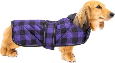 Waterdichte Thermische Padded Dackeljas met Warme Fluffy Voering voor Buiten, Verstelbare Hondenkleding voor Kleine en Middelgrote Honden - Paars