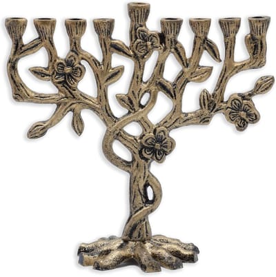 Levensboom Menorah voor Chanoeka - Kandelaar voor Standaard Kaarsen - Brons Goud