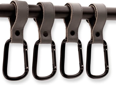 Brute Strength – Multifunctionele klittenband haak - Grijs - 4 stuks - Tassenhaak - Stroller straps – Buggy haak - Tassenhanger - Kinderwagen Tashaak – Buggy accessoires - Karabijnhaak - Golf handdoek haak - Musketonhaak