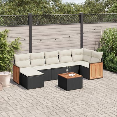 vidaXL - 8-delige - Loungeset - met - kussens - poly - rattan - zwart