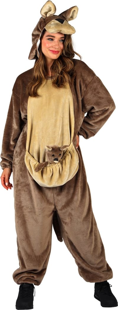 Dieren Kostuum Kangoeroe Volwassenen - Pluche - Dieren Onesie - Carnaval - Verkleedkleren Damen En Heren - Bruin - Maat XS/S
