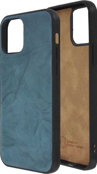 Geschikt voor iPhone 12 Pro Hoesje - iPhone 12 Pro hoesje Echt leer Back Cover P Case Washed Turquoise