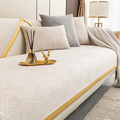 Luxe Gingko Grijs Bankhoes Kussen L-vormige Leren Bankhoes Vier Seizoenen Universeel Antislip Rugleuning Handdoek voor Woonkamer 70x70cm 1pcs