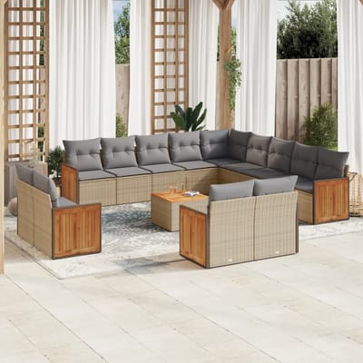vidaXL - 14-delige - Loungeset - met - kussens - poly - rattan - beige