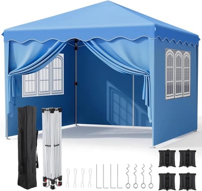 Asaam Pop-up Luifel- Zijwanden- Winterpaviljoen voor buiten- Verstelbare beenhoogtes -Ramen- Draagtas -Feesttent (3x3m)-Blauwe