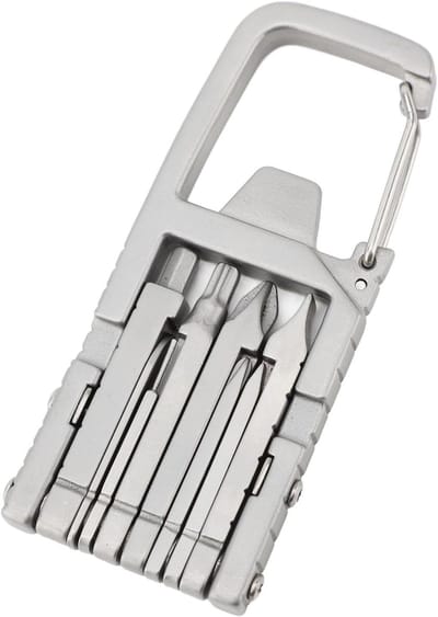 Sleutelhanger Multitool - Opvouwbaar Gereedschap - Buitenactiviteiten - Roestvrij Staal - 3.7 x 8.8 cm - Zilver