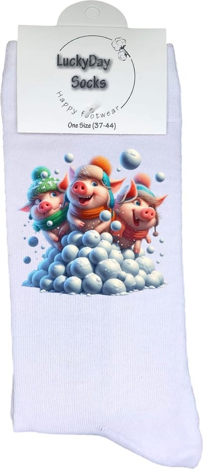 Sneeuwballen - Opkikker - Grappige sokken - Valentijns cadeau - Verjaardag cadeau - Grappig - Leuke sokken - Vrolijke sokken - Biggetjes - Kerst Sokken - Vaderdag - Moederdag - Kerstcadeau - Socks die Happy maken - 37-44