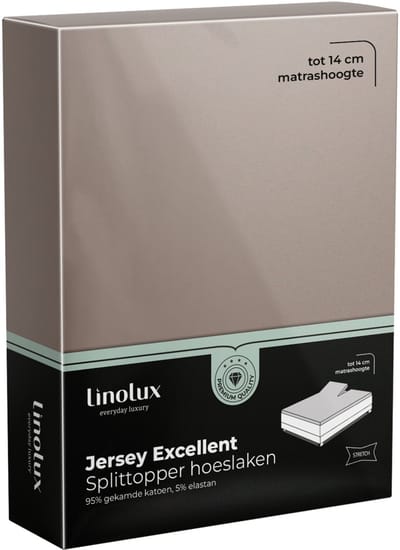 Linolux Hoeslaken Splittopper Jersey Excellent Taupe 180x200 t/m 200x220