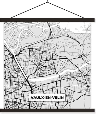 Posterhanger incl. Poster 60x60 cm - Schoolplaat - Stadskaart - Frankrijk - Kaart - Vaulx-en-Velin - Plattegrond - Textielposter - Zwarte latten - Stadskaart