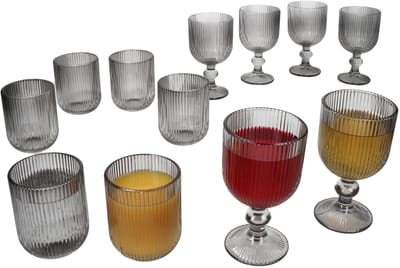 MamboCat 12-delig set AGATA wijn- en waterglazen grijs van glas – 6x 37560 & 6x 37564