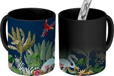 Magische Mok - Foto op Warmte Mokken - Koffiemok - Jungle - Planten - Dieren - Kinderen - Flamingo - Zebra - Magic Mok - Beker - 350 ML - Theemok
