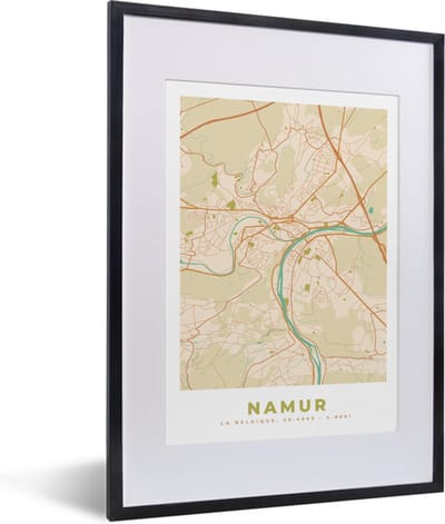 Fotolijst incl. Poster - Stadskaart - Plattegrond - Kaart - Namen - Vintage - 30x40 cm - Posterlijst