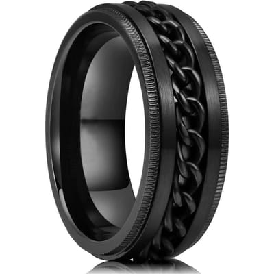 Mode Anti-Stress RVS Ringen Voor Mannen Tandwielketting Roterende Angstverlichting Draaiende Fidget Ringen Hiphop Punk Sieraden 13 black