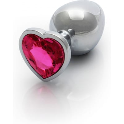 Shots - Ouch! OU801SIL - Heart Gem Butt Plug - Large - Silver / Rubellite Pink