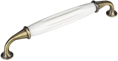 Meubelgreep JOHANNA Boorgatafstand 160 mm Antiek-messing-wit Porseleingreep van SOTECH