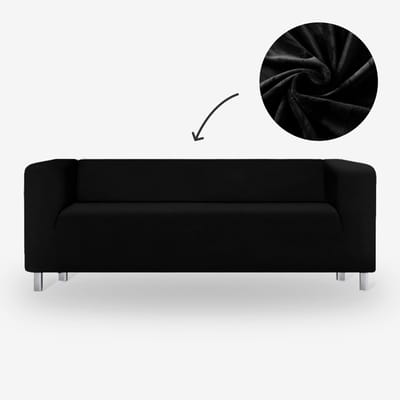 BankhoesDiscounter Velvet Hoge Armleuning Bankhoes – M1 (80-130cm) – Zwart – Sofa Cover – Bankbeschermer – Bankhoes Stretch
