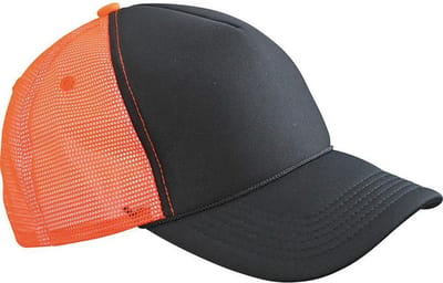 Myrtle Beach Volwassenen Unisex 5 Panel Retro Mesh Cap (Zwart/Neon Oranje)