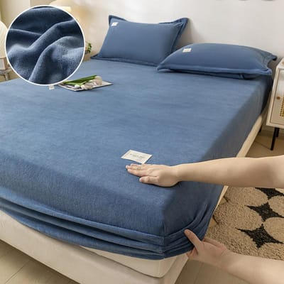 Nieuwe Thermische Matrasbeschermer van Velours, Pluche Lakens voor de Winter, Bedovertrek, Lakenset voor Eenpersoons-, Tweepersoons-, King- en Queenbed 2Pillowcase TAO gray