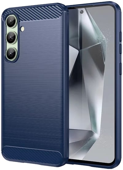 Geborsteld TPU Hoesje Geschikt voor Samsung Galaxy S24 FE | Beschermhoes | Back Cover | Flexibel TPU | Stijlvol Carbon | Dun | Blauw