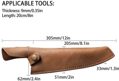Dailygoods- Mes Schede PU-leer - Koksmes tot 8 inch - Uitbenen tot 18 cm - Fruitschede tot 5,5 inch - Duurzaam - Bruin met fijne afwerking - Messenhoes