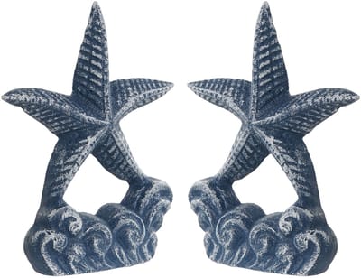 Items Deurstopper Zeester - 2x - blauw - gietijzer - 12 x 6 x 15 cm - maritiem - tegen klapperende deuren