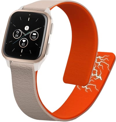 kwmobile sporthorloge band geschikt voor Garmin Venu Sq 2 Music / Sq 2 / Vivoactive 6 / Vivoactive 5 bandje - Smartwatch of activity tracker polsband - Met magneetsluiting - In beige / oranje