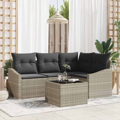 vidaXL Tuinbank Set met kussen met opslag 5 pcs Lichtgrijs poly rattan
