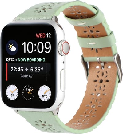 Strap-it Leren band met patroon - Geschikt voor Apple Watch bandje - Series 1/2/3/4/5/6/7/8/9/10/11/SE/SE2/SE3 - Lichtgroen - Luxe band leer uitgesneden patroon - iWatch bandje maat: 38 / 40 / 41 / 42mm