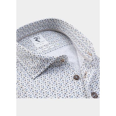 R2 Amsterdam Casual hemd lange mouw Beige Blue beige paper plane print 132.WSP.003/045