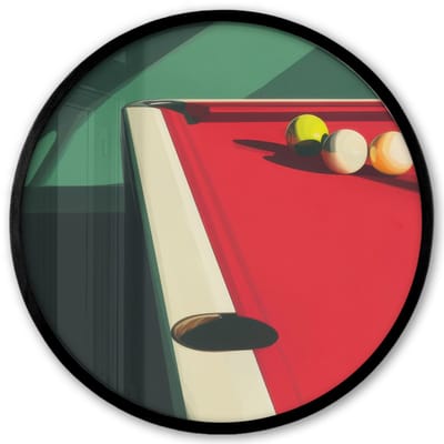 Poster in lijst Rond - Fotolijst 40x40 cm - Posters - Biljarttafel - Ballen - Rood - Schaduw - Ronde posterlijst zwart - Decoratie - Wanddecoratie woonkamer - Muurdecoratie slaapkamer