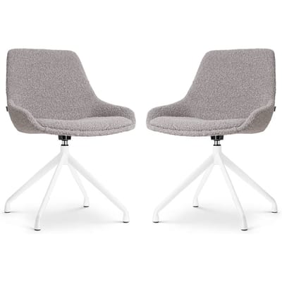 Nolon Nola-Isa Eetkamerstoelen Set van 2 Bouclé Taupe - Draaibaar - Stof - Wit Onderstel - Design - Scandinavisch - Comfortabel