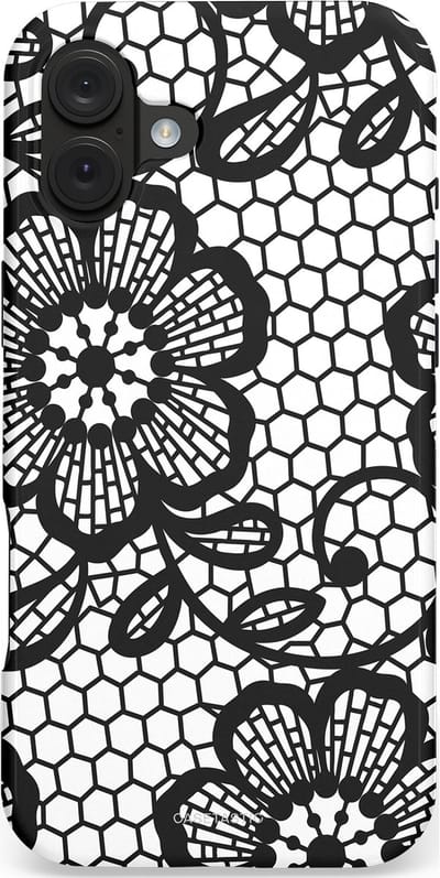 Casetastic hoesje geschikt voor Apple iPhone 16 Plus - MagSafe - Dubbellaagse bescherming - Zwart Bloemenpatroon - Fashion Case - Grijs Zwart Wit