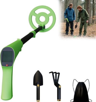 Metaaldetector voor kinderen - Met LCD-display & waterdichte spoel & lange handgreep - Incl. complete opgravingsset (schep + klauw + tas) Metaaldetectoren groen