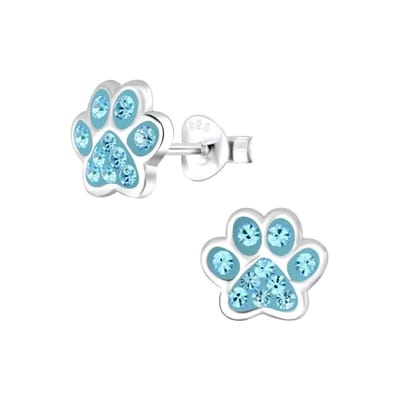 Zilveren Oorstekers Pootafdruk – 925 Sterling Zilver met Blauwe Zirkonia – Dames/Meisjes