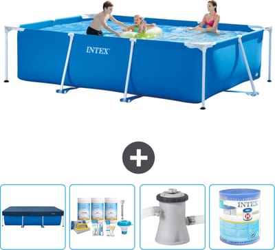 Intex Rechthoekig Frame Zwembad - 300 x 200 x 75 cm - Blauw - Inclusief Afdekzeil - Onderhoudspakket - Zwembadfilterpomp - Filter - 5-delig
