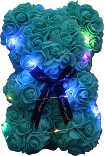 Nivard Rozen Teddy Beertje - Rozen Beer - Rose Bear - Valentijn Cadeautje Voor Haar & Hem - Vrouw - Turqoise Met Licht