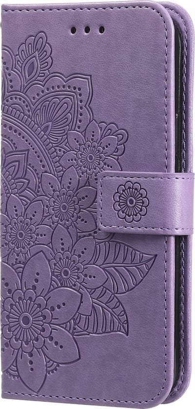 Hoesje geschikt voor iPhone SE 2022 - Bookcase - Pasjeshouder - Portemonnee - Bloemenprint - Kunstleer - Paars