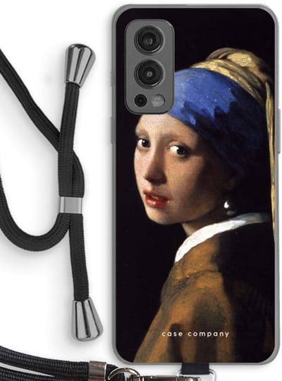 Case Company® - Hoesje met koord geschikt voor OnePlus Nord 2 5G hoesje met Koord - The Pearl Earring - Telefoonhoesje met Zwart Koord - Bescherming aan alle Kanten en Over de Schermrand