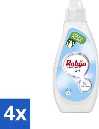 Robijn - Wit - Vloeibaar Wasmiddel - Met Witversterkers - 14 Wasbeurten - 700 ml - Voordeelverpakking - 4 stuks