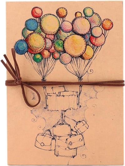 Handgemaakt fotoalbum met ballonnenomslag van kraftpapier - Vouwbaar scrapbook voor bruiloften, verjaardagen en afstudeerfeestjes, perfect als gastenboek en creatieve herinneringen.
