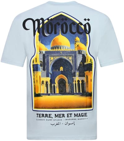 Marokko Heren Shirts - T shirt Heren met Print - Heren Tshirt met Opdruk - 186- Blauw