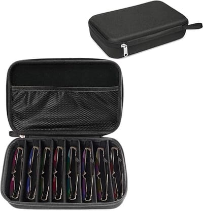 Brillenetui - Brilletas – Brillenetui met ritssluiting - 7 Vakken – Harde Shell – Opbergtas voor Zonnebrillen & Leesbrillen – Draagbaar – Reiscase – Grote Capaciteit – Beschermt tegen Krassen - 27x20x6CM – Zwart