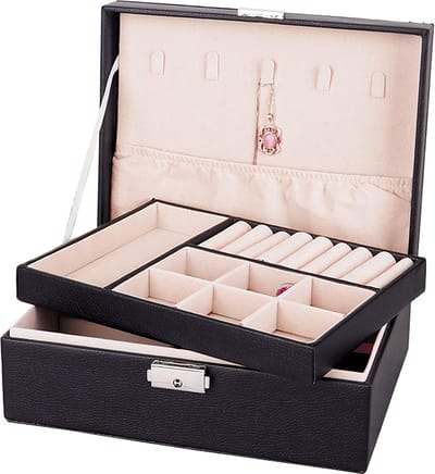 Sieradendoos Met 2 lagen - Met slot - Sieraden opbergdoos - Organizer - Zwart - lederlook