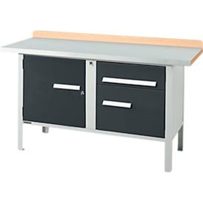 Box-type werkbank Schäfer Shop Select PWi 150-3, beuken multiplex blad, met stalen afdekking, tot 750 kg, B 1500 x D 700 x H 840 mm, antraciet