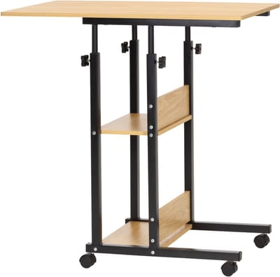 Springos Bureau – Werkbureau – Computer Bureau – Bureautafel – Op Wielen – Verstelbaar - 73-85 X 40 X 80 CM – 20 Kg - Bruin - Metaal - Hout