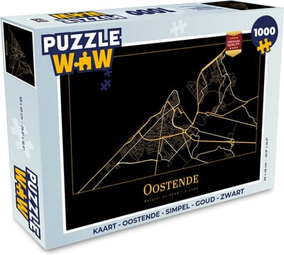 Puzzel Kaart - Oostende - Simpel - Goud - Zwart - Legpuzzel - Puzzel 1000 stukjes volwassenen