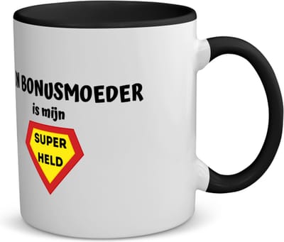 Akyol - mijn bonusmoeder is mijn superheld koffiemok - theemok - zwart - Mama - super bonusmoeder - moeder cadeautjes - moederdag - verjaardag - geschenk - kado - 350 ML inhoud